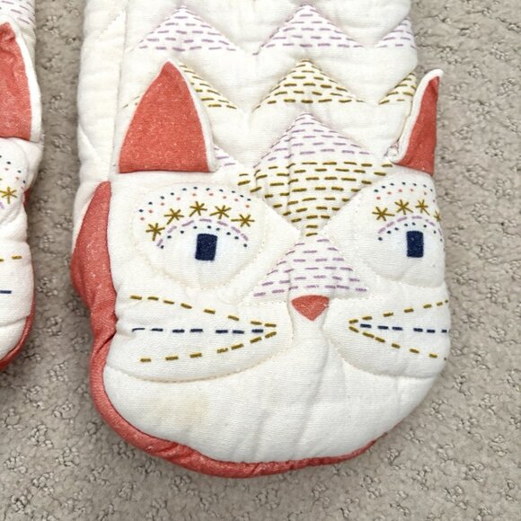 Anthropologie Cat Oven Mitts 100% Cotton Pair of Two - Picture 2 of 5